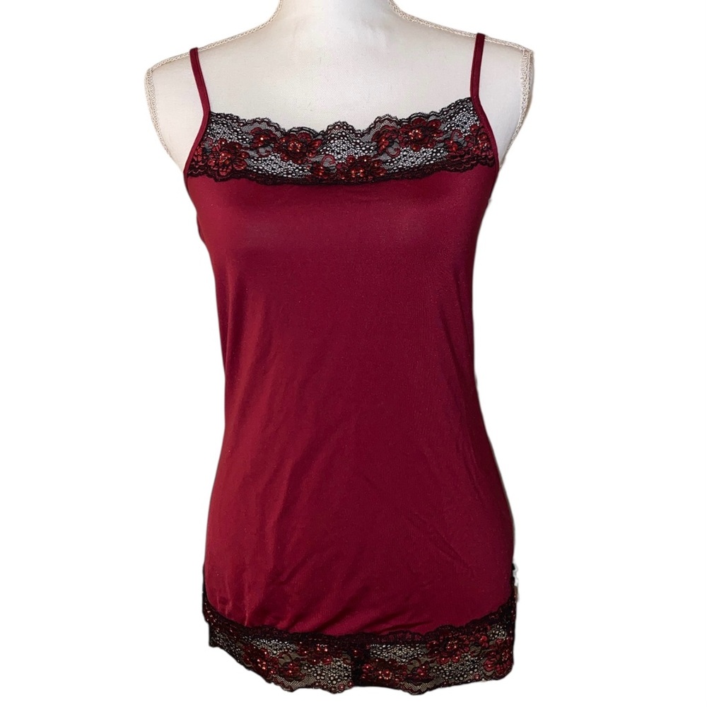 Maurices Black Red Lace Rhinestone Cami Tank Top Goth Womens Medium Y2K Style